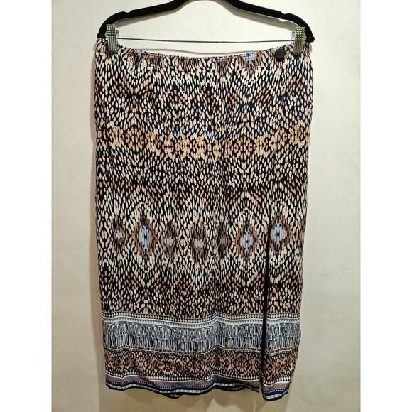 Nic + Zoe Faux Wrap Skirt Midi Moroccan Print Elastic Waist Women's Petite Large - Picture 2 of 9